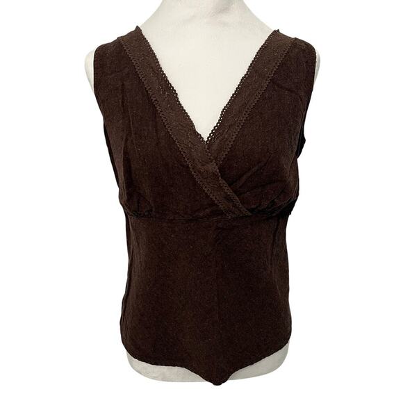 CATO Linen Blend Babydoll Top Chocolate Brown Plus Size 14/16W Empire‎ Waist Y2K - Picture 1 of 8